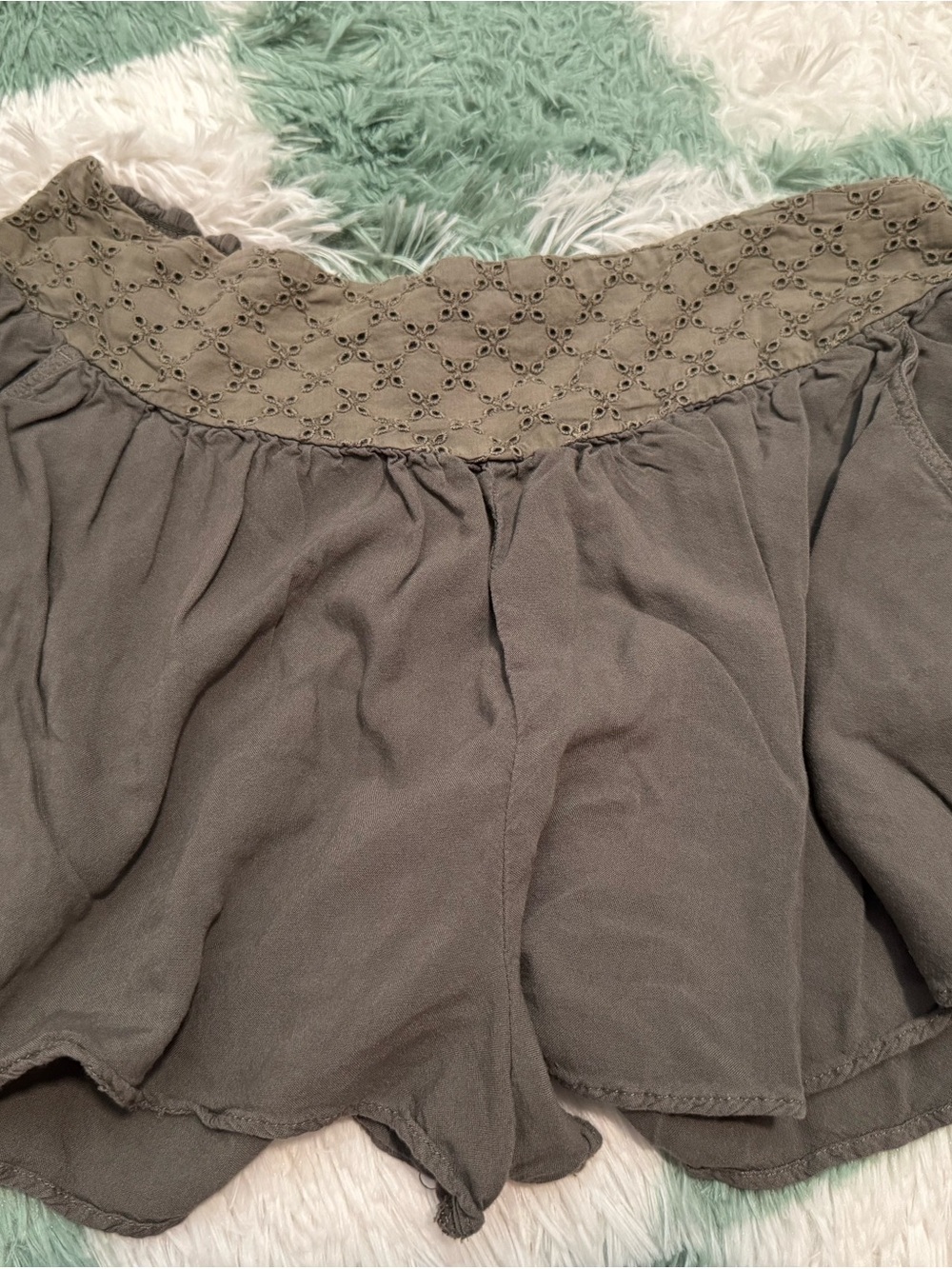 American Eagle Outfitters Olive Eyelet-Waist Skater Skirt